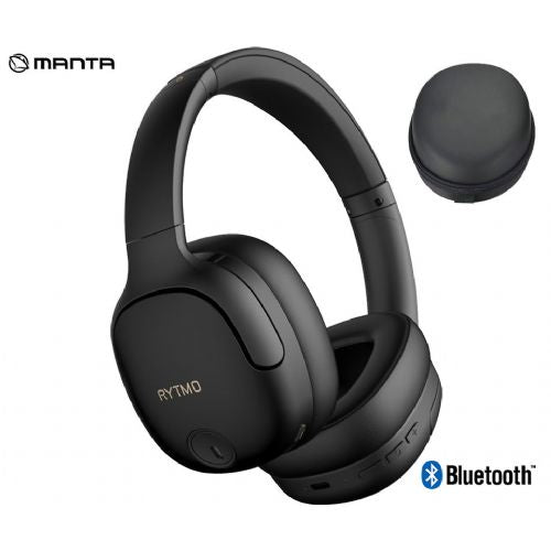 MANTA RYTMO ELEGANCE wireless headphones, Bluetooth 5.3, Hybrid ANC, rechargeable battery, up to 50 hours, foldable, 4x microphone, USB Type-C, AUX, + case, black (Phantom Black)