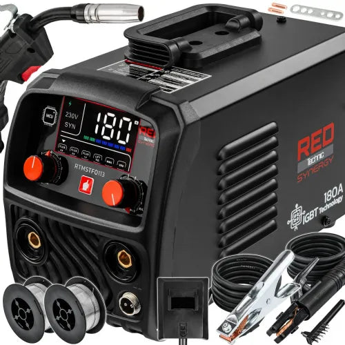Welding machine Red Technic 180A IGBT LCD, MIG/MAG/MMA/TIG, gasless FLUX welding, synergy, 0.8-1.0 mm wire