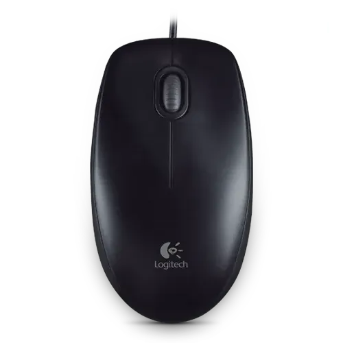 Logitech B100 800dpi optical mouse, 3 buttons, wired USB, comfortable for both hands