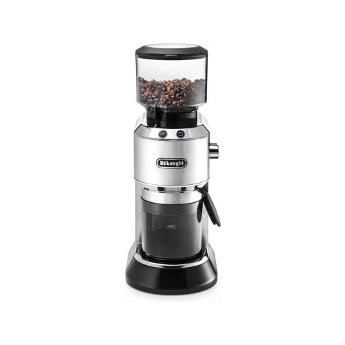 DeLonghi Dedica KG520.M coffee grinder, conical grinder, 18 grinding settings, 350 g container, 150 W power, silver
