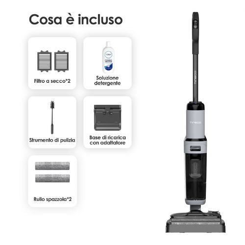 Aspirapolvere a secco e a umido Tineco FLOOR ONE i5 Stretch, 20.000 Pa, senza sacco, batteria da 2.500 mAh, per piastrelle/pavimenti duri/moquette, nero