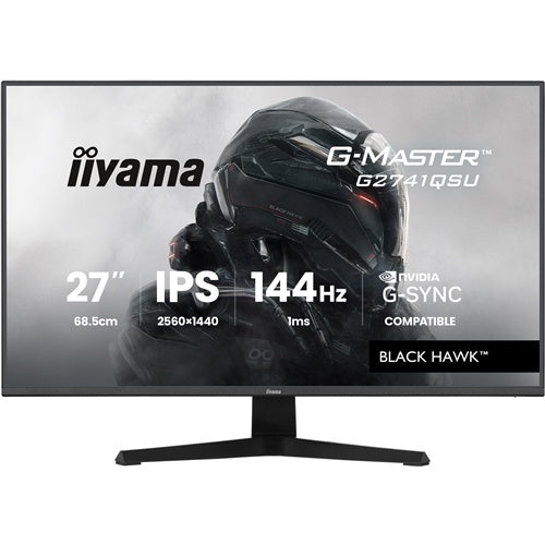 Monitor Iiyama G-Master G2741QSU-B1 Black Hawk (68,6 cm (27"), črn (mat), QHD, IPS, HDMI, DP, G-Sync prenosnik, USB-vozlišče, 144Hz zaslon)