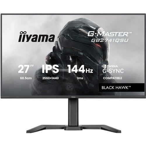 Monitor Iiyama G-Master GB2741QSU-B1 Black Hawk (68,6 cm (27"), črne barve (mat), QHD, IPS, HDMI, DP, združljiv z G-Sync, USB vozlišče, nastavitev višine, 144Hz plošča)