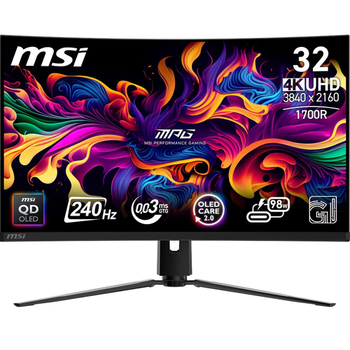 Monitor MSI MPG 321CURXDE QD-OLED 80 cm (31,5-palčni), UltraHD/4K, QD-OLED, ukrivljen, 3840 x 2160, 16:9, 250 cd/m², 240 Hz,  USB-vozlišče, KVM