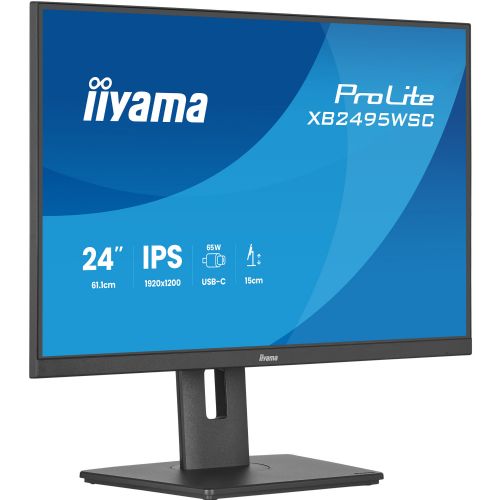 Iiyama ProLite XB2495WSC-B1 monitor (61.1 cm (24 in), black (matte), WUXGA, IPS, HDMI, USB-C, USB hub, 100Hz display)