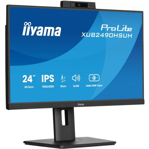 Monitor Iiyama ProLite XUB2490HSUH-B2 (60,5 cm (24" ), FullHD, IPS, spletna kamera, mikrofon, USB-vozlišče, 100Hz zaslon, črna