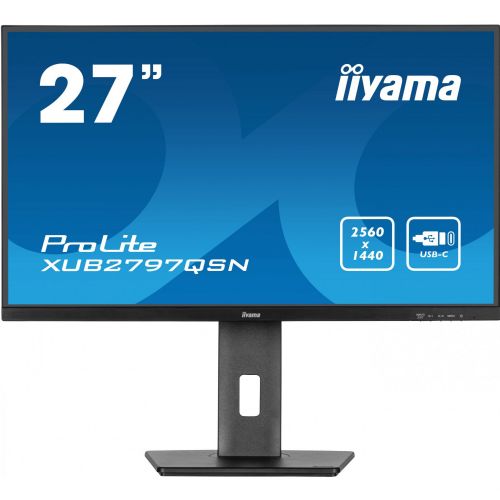 Monitor Iiyama XUB2797QSN-B2, 68,6 cm (27"), 2560 x 1440 (QHD), 16 : 9, QHD, IPS, 1 ms, 100 Hz, HDMI, DP, USB-C (65 W), zvočnik, pivot, črna