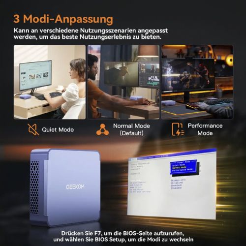 Namizni računalnik Geekom AX8 MAX AMD Ryzen 7 8745HS, 16GB DDR5, 1TB SSD, Radeon 780M, Windows 11 Pro, srebrn