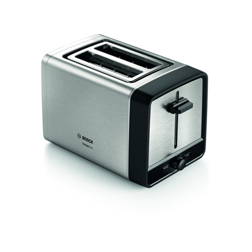 Opekač kruha Bosch Compact Toaster DesignLine TAT5P420DE (nerjaveče jeklo/črna barva, 970 W, za 2 rezini toasta)