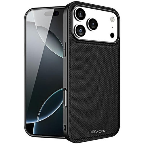 Nevox StyleShell NYLO phone case (black, iPhone 17 Pro Max, polycarbonate/TPU/nylon, cutout for camera and ports, shockproof)