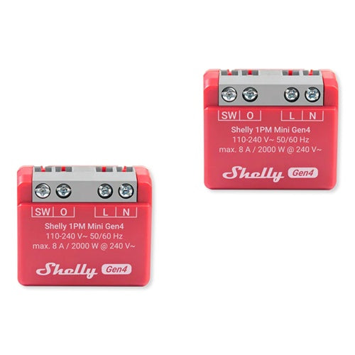 Pametni rele Shelly 1PM Mini Gen4 merjenje porabe, podpora Alexa/Google Home, vgradnja doza, Wi-Fi/Bluetooth, rdeč, 2 kosa