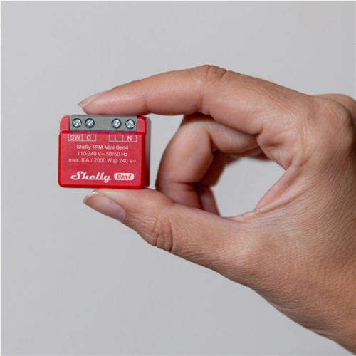 Pametni rele Shelly 1PM Mini Gen4 merjenje porabe, podpora Alexa/Google Home, vgradnja doza, Wi-Fi/Bluetooth, rdeč, 2 kosa