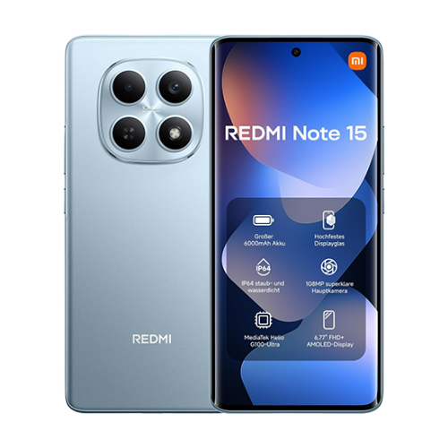 Pametni telefon Xiaomi Redmi Note 15 256GB ledeniško modra, 8GB RAM, AMOLED 120Hz, 108MP kamera, baterija 6000 mAh