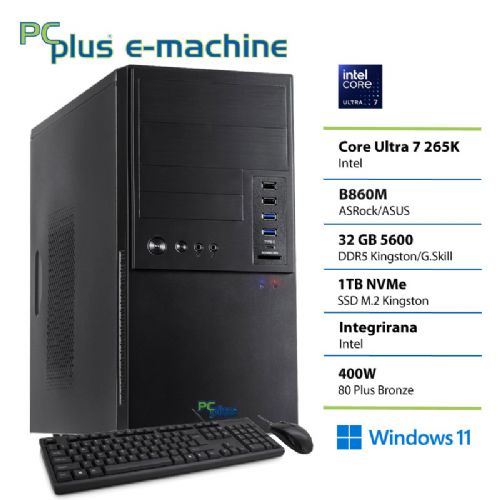 Desktop PCPLUS e-machine Core Ultra 7 265K 32GB 1TB SSD Windows 11 Home tastiera mouse