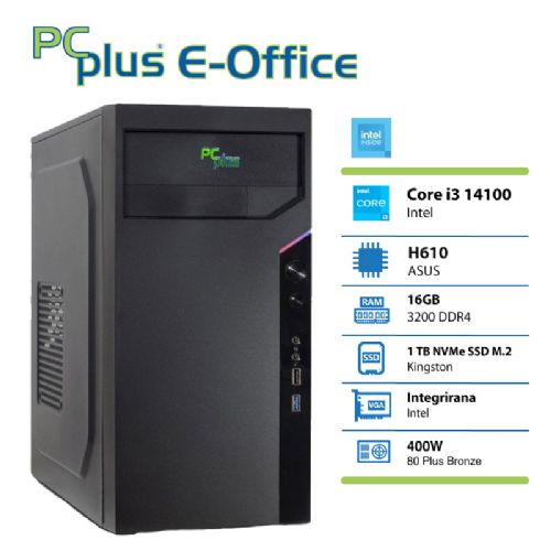 PCplus e-Office i3-14100 16GB 1TB NVMe SSD namizni računalnik