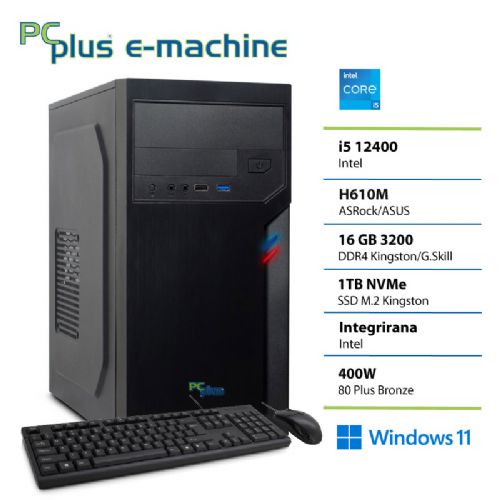 Namizni računalnik PCPLUS e-office i5 12400 16GB 1TB SSD Windows 11 Home tipkovnica miška