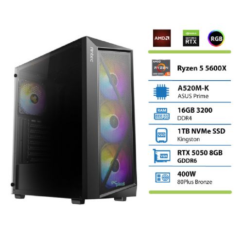 Namizni računalnik PCplus Gamer Ryzen 5 5600X 16GB 1TB SSD RTX 5050 OC 8GB
