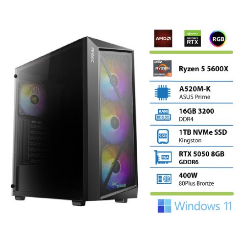 Namizni računalnik PCplus Gamer Ryzen 5 5600X 16GB 1TB SSD RTX 5050 OC 8GB Windows 11 Home