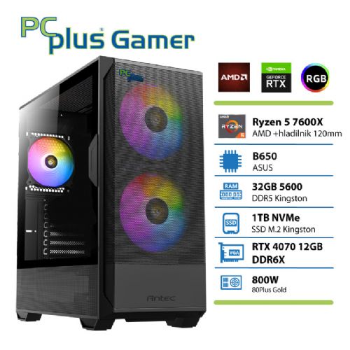 Gaming namizni računalnik PCPlus Gamer, Ryzen 5 7600X, 32 GB, 1 TB NVMe SSD, RTX 4070 (12 GB)
