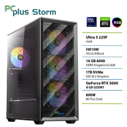 PCPLUS Storm Core Ultra 5 225F 16 GB 1 TB SSD RTX 5060 8 GB Gaming-Desktop-Computer