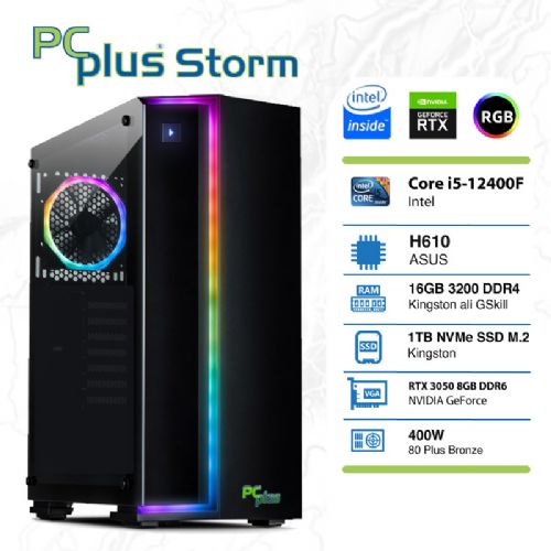 Gaming namizni računalnik PCPlus Storm, i5-12400F, 16 GB, 1 TB NVMe SSD, GeForce RTX 3050 (8 GB), RGB