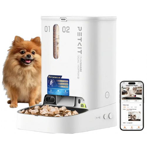 PETKIT YUMSHARE DUAL HOPPER 2 smart food dispenser, for dogs / cats, 5L capacity, AI detection, feeding schedule, FHD camera, IR Night Vision, WIFI, app, microphone, speaker, 36x29x25cm
