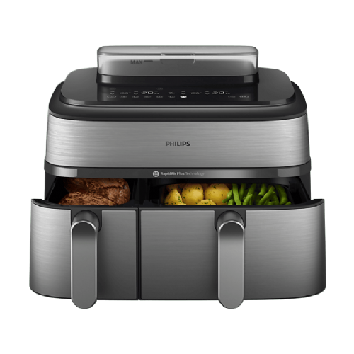Philips NA555/00 Air Fryer, 9L, 2750W, Double Basket, Steam Cooking, Silver