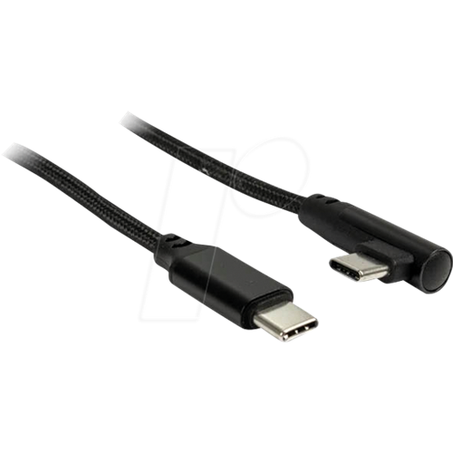Inter-Tech USB-C data cable 1m black, PD 60 W, 90° connector, protective sleeve