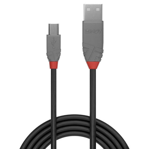 Lindy Anthra Line USB 2.0 A to Mini-B data cable, 2m, grey, external
