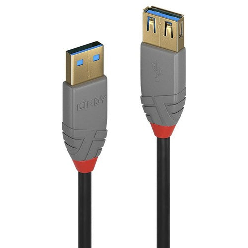 Lindy Anthra Line USB 3.2 Gen 1 data cable, USB-A male to USB-A female, 3 m, black/gray, gold-plated connectors