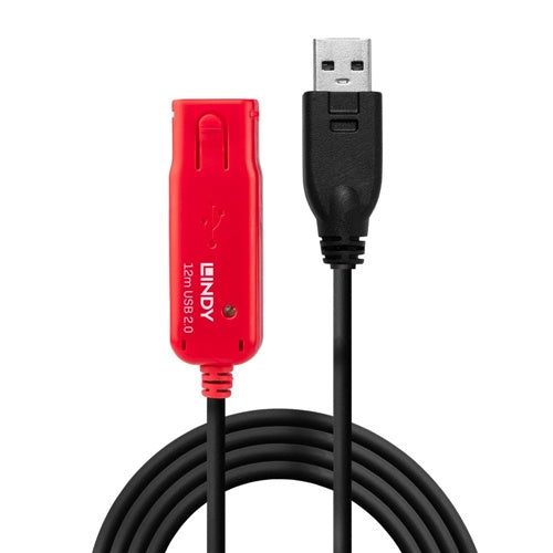 Lindy Pro USB 2.0 data cable, active extension, USB-A male to USB-A female, 12 m, signal amplification, gold-plated contacts