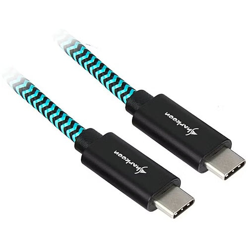 Sharkoon USB 3.2 Gen 2 data cable, USB-C male > USB-C male, 10 Gbit/s, 1 m, black/light blue, with sleeve