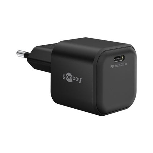 Goobay Nano 20W USB-C PD phone charger, GaN technology, overheating protection, black