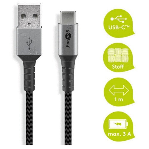Goobay USB 2.0 charging cable, USB-A > USB-C, 1 m, grey/silver