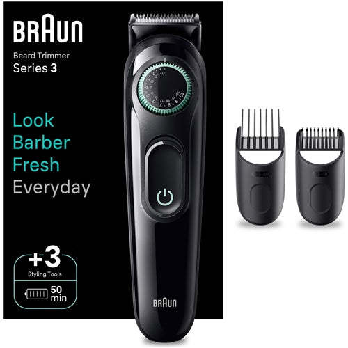 Prirezovalnik brade Braun 3 BT3411, polnilna baterija, brezžični, črno-zelen