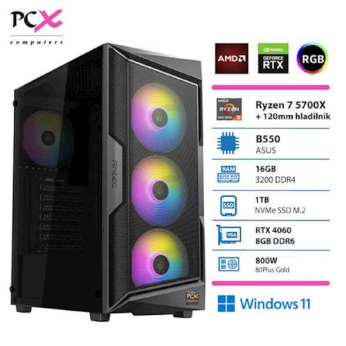 Osebni računalnik PCX Extian R7-5700X/16GB/SSD 1TB NVMe/RTX4060/Win11Home