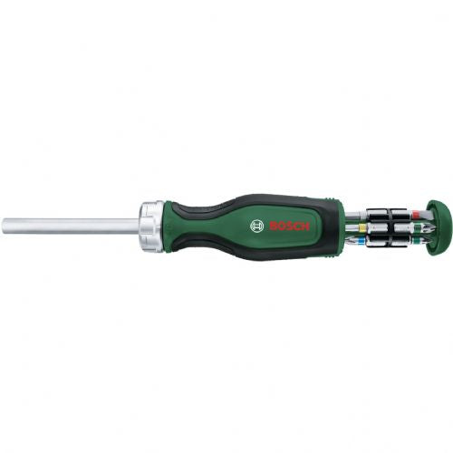 Bosch 13-piece ratchet screwdriver with bits and bit set (green/black, torque up to 50 Nm)