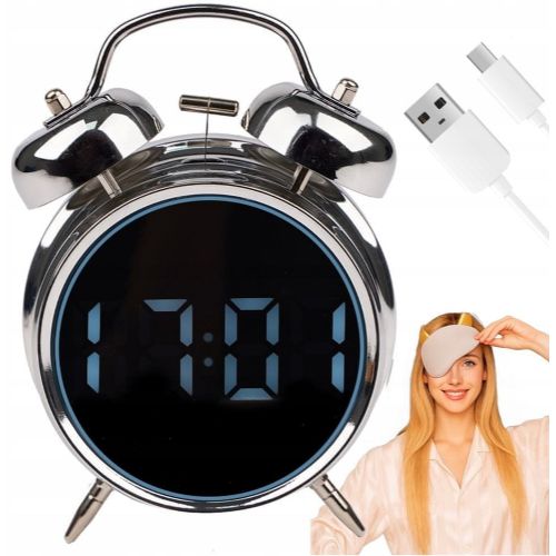 Retro classic LCD digital alarm clock silver