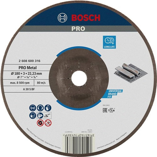 Bosch PRO cutting disc 180 mm x 22.23 mm for metal, steel, aluminum, thickness 3 mm, speed 8,500 rpm