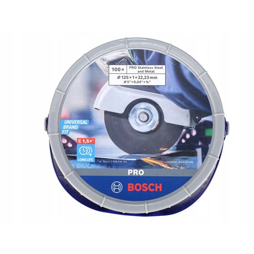 Bosch PRO cutting disc for stainless steel and metal, Ø 125 mm, 100 pieces in a bucket (bore 22.23 mm, WA 60 T BF)