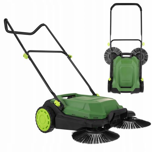 Gardlov manual mechanical sweeper, 68 cm, 3 brushes, 24 l, 2100 m²/h, black-green