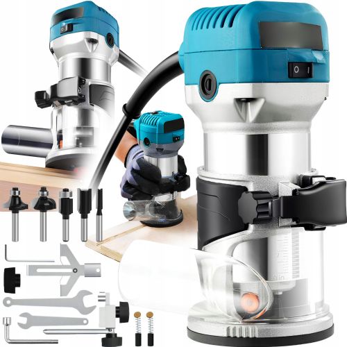 Dexxer router, 2000 W, 13,000–33,000 rpm, 6 and 8 millimeter collets, precise depth adjustment, aluminum housing
