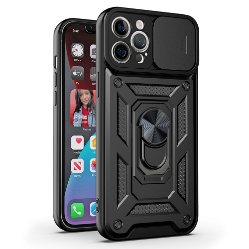 Armor Ring Silicone Case with Camera Protection for Honor 400 Lite - Black