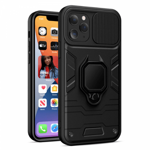 Armor Ring Silicone Case with Camera Protection for iPhone 16 Pro Max - Black