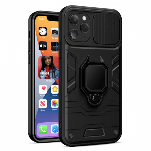 Armor Ring Silicone Case with Camera Protection for iPhone 16e / iPhone 17e - Black