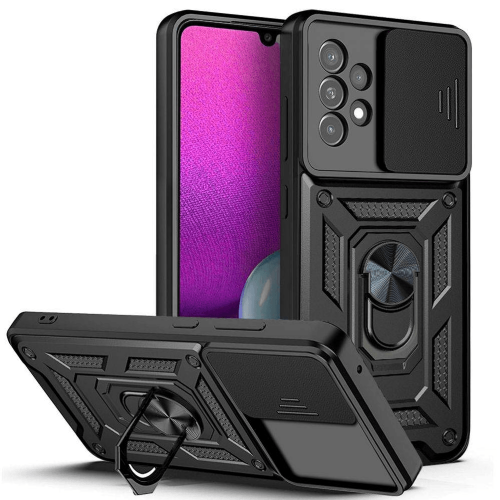 Armor Ring Silicone Case with Camera Protection for Samsung Galaxy S24 Plus 5G - Black