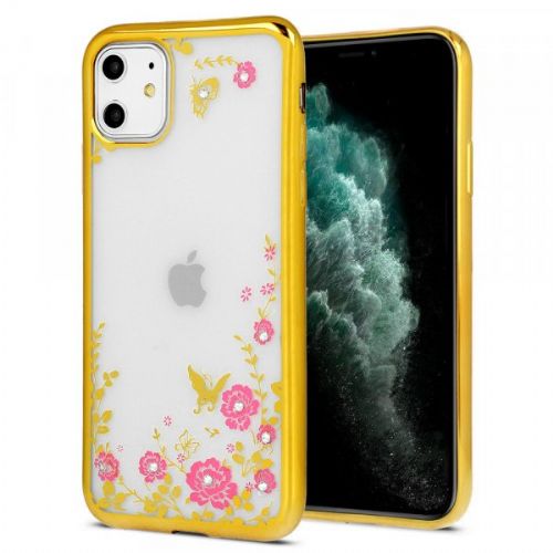 Silicone case with flowers for Samsung Galaxy A22 A225 LTE - gold