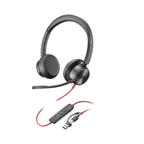 HP Poly Blackwire 8225 USB-C Stereo Headset + USB-C/A Adapter, for MS, black