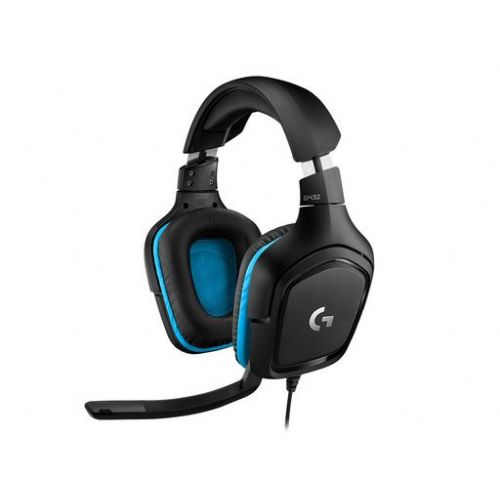 Logitech G432 7.1 surround sound headset, 50 mm drivers, switchable microphone, for PC/consoles, black/cyan