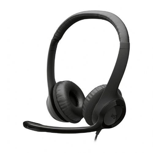Logitech H390 USB-C Headphones, black, with noise-canceling microphone, comfortable ear cushions, for work and study